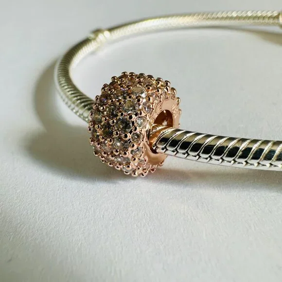 NEW Authentic Pandora Rose Charm Sparkling Pave Triple-ROW 782820C01 - Picture 3 of 10